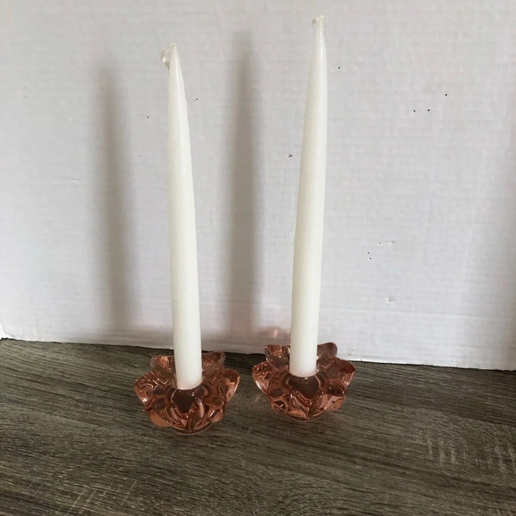 Vtg Pink Glass Candlestick  Holders - Picture 2 of 11